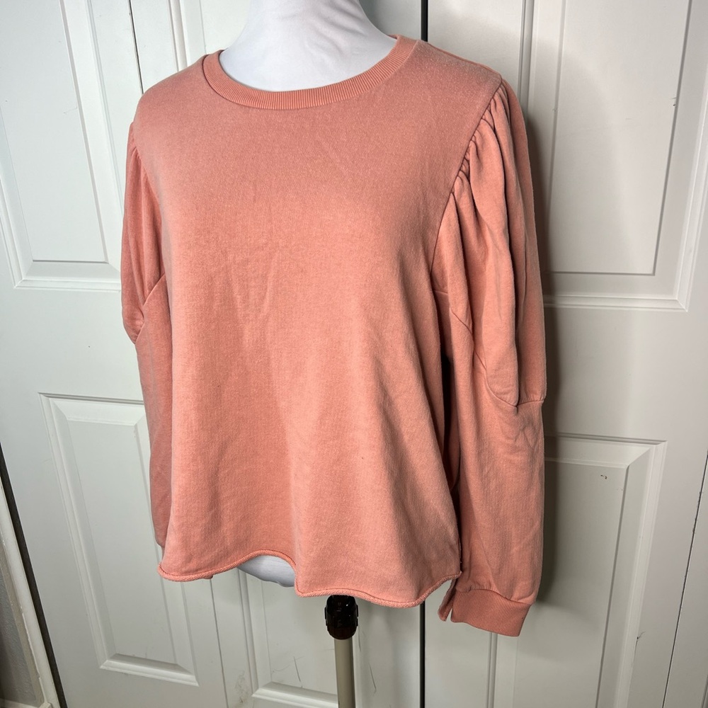 Who What Wear Peach Mutton Sleeve Pullover Sweatshirt Size L